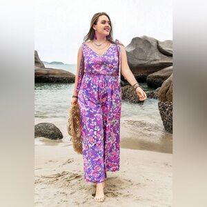 Rusttydustty Floral Jumpsuit | Boho Festival Wide Leg Palazzo Tie-Strap Romper